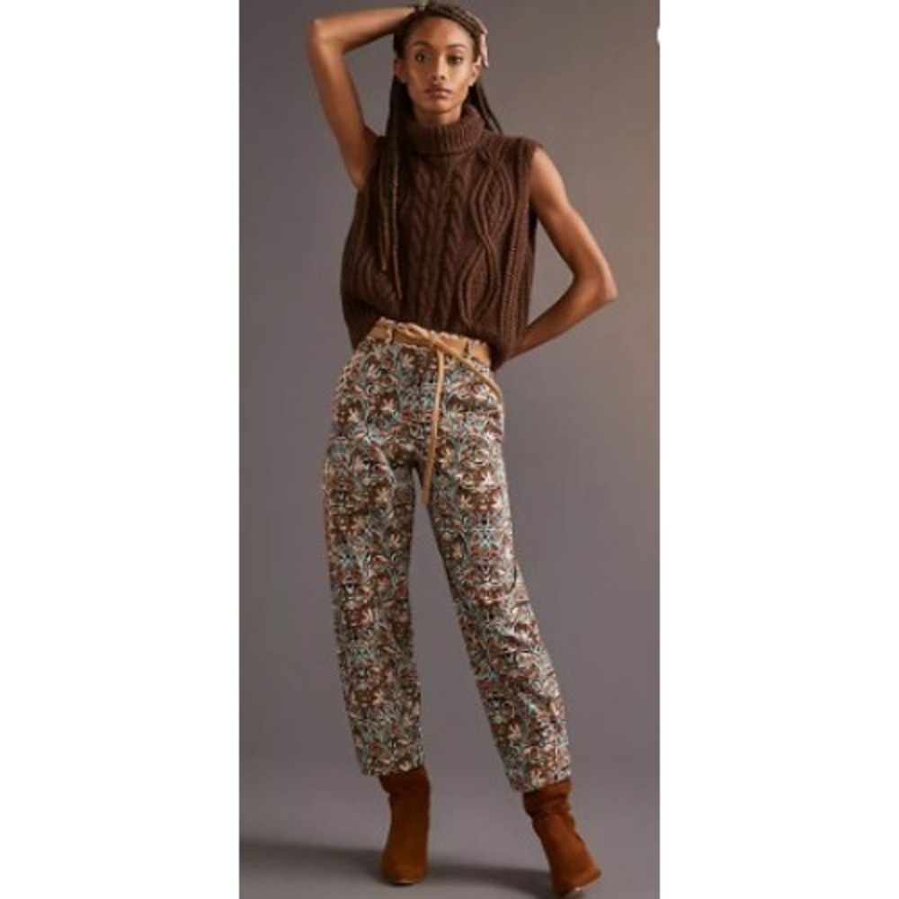 Anthropologie Corduroy Barrel Pants Womens Size 10 Boho Paisley Tapered Leg